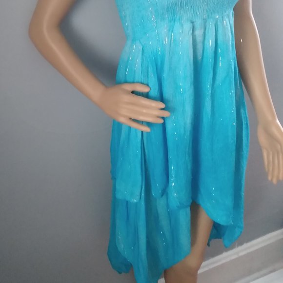 Sparkling Turquoise/Aqua Strapless Mini Cocktail Party Dress-MPH Collection-S - Picture 10 of 17